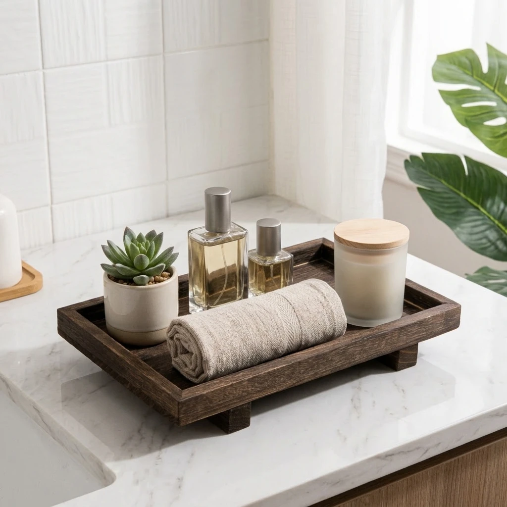 Home Edit Bathroom Storage - Vassoio portaoggetti da scrivania in legno