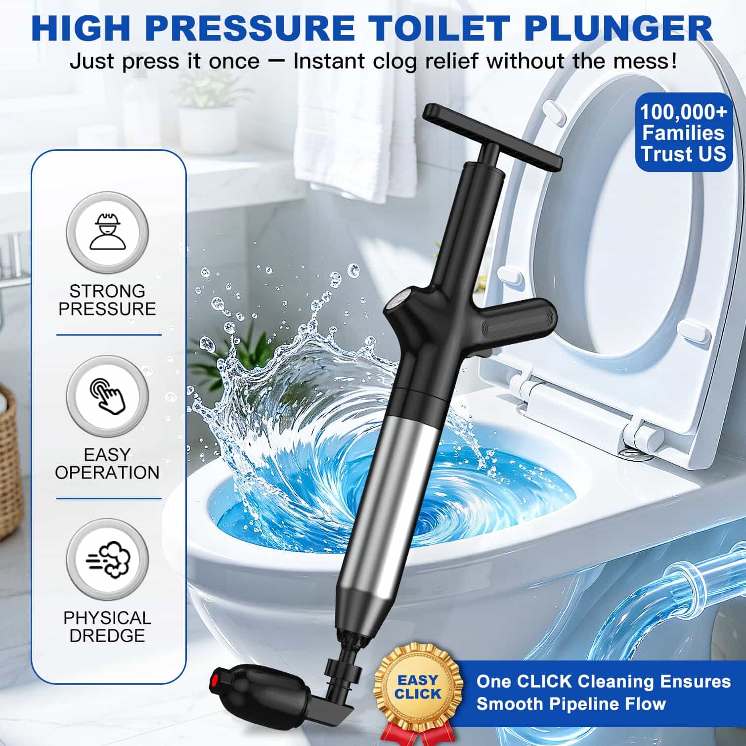 Plunger Toilet - Strofinatore per WC, Strofinatore ad Alta